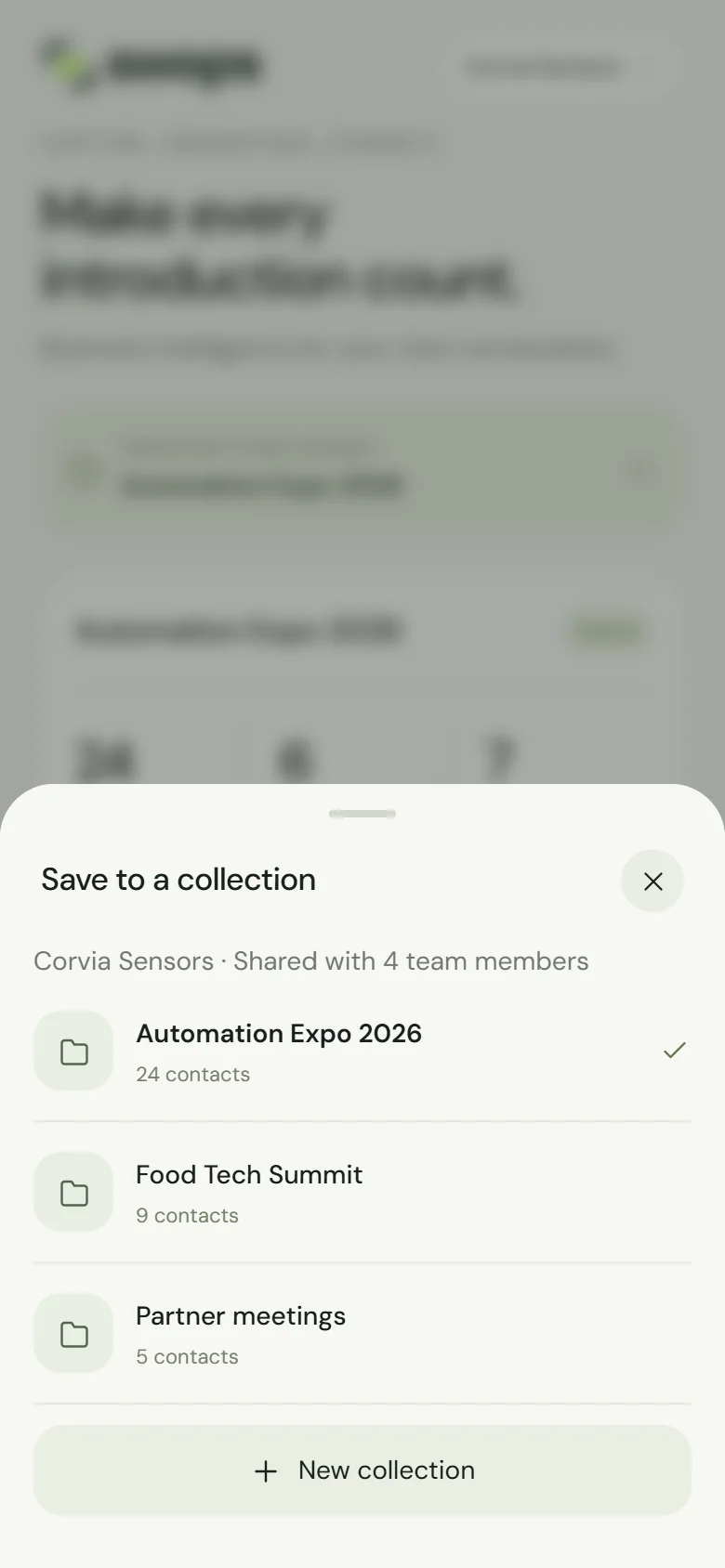 The Save to a collection sheet