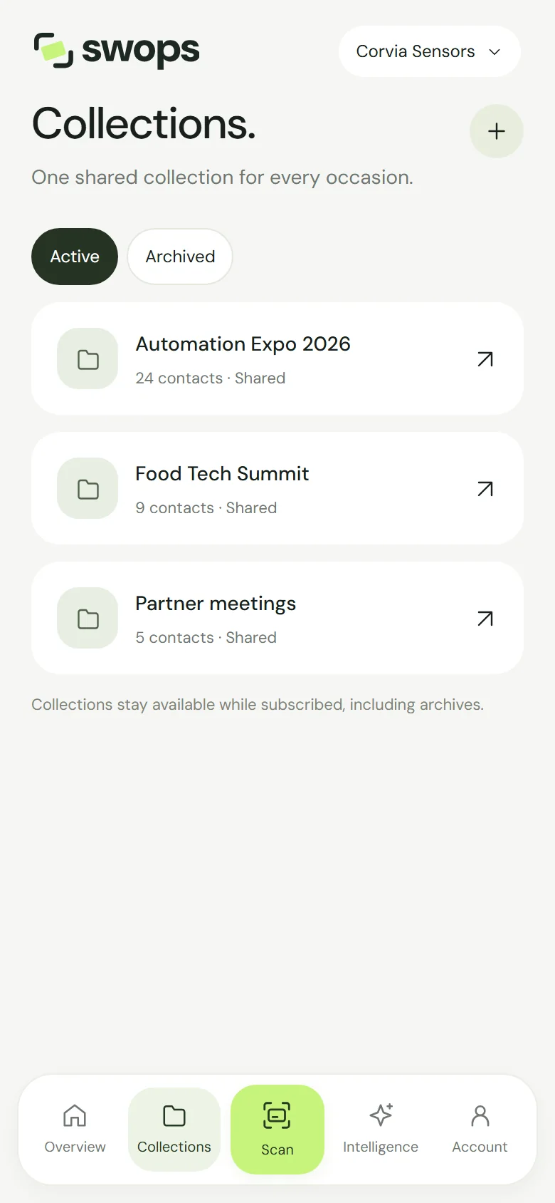The Collections page on a phone, Active tab