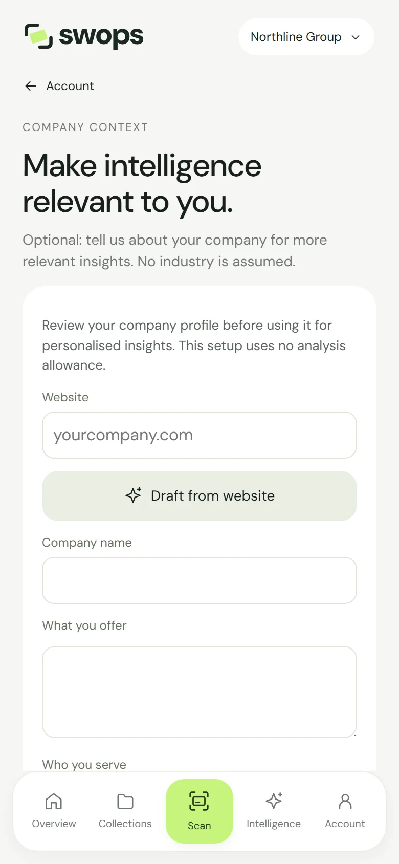 The empty company context page