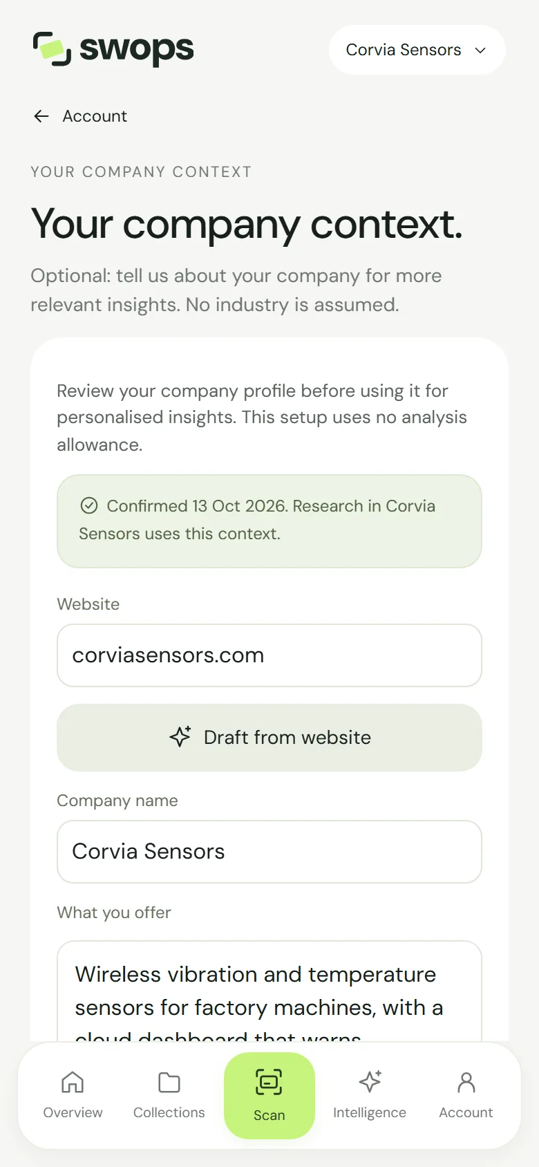 Confirmed company context