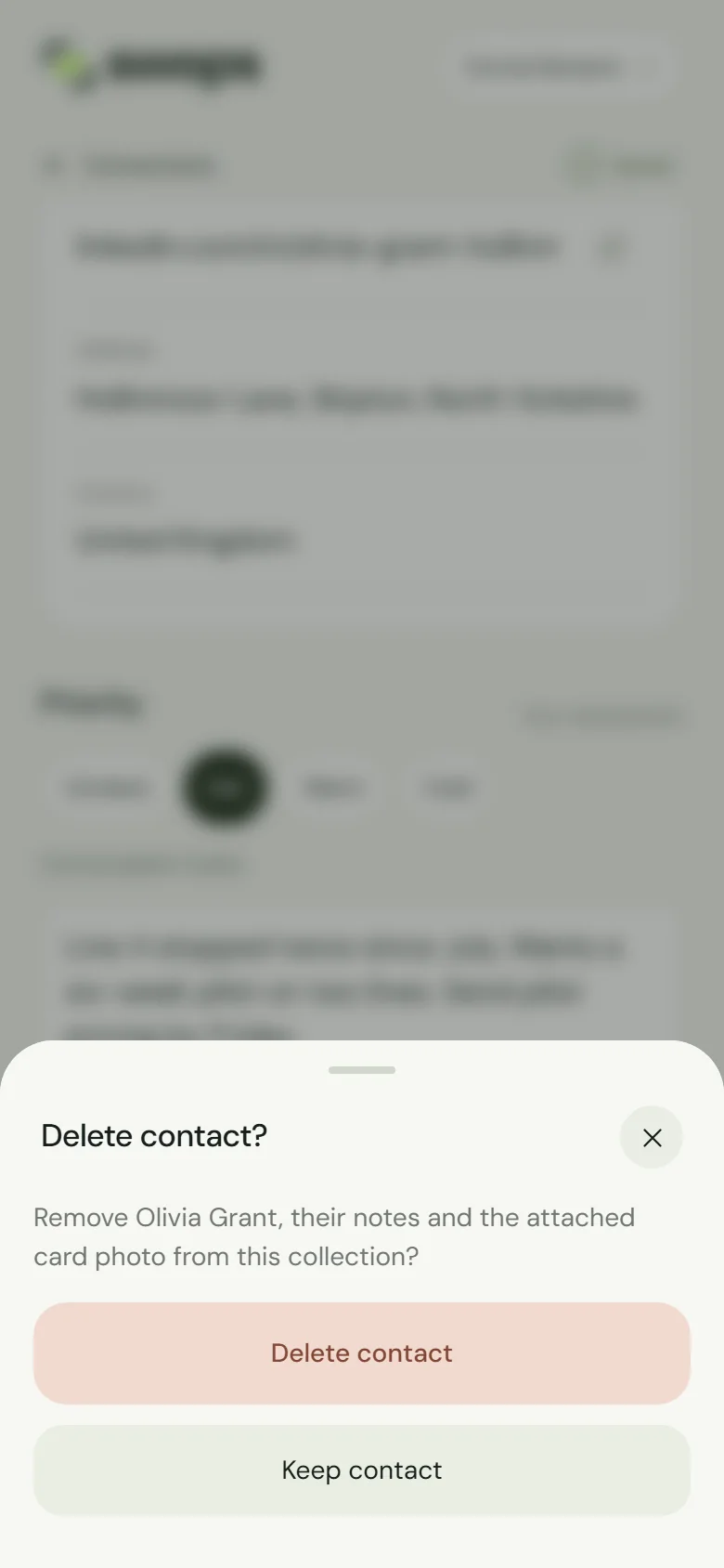 The delete confirmation