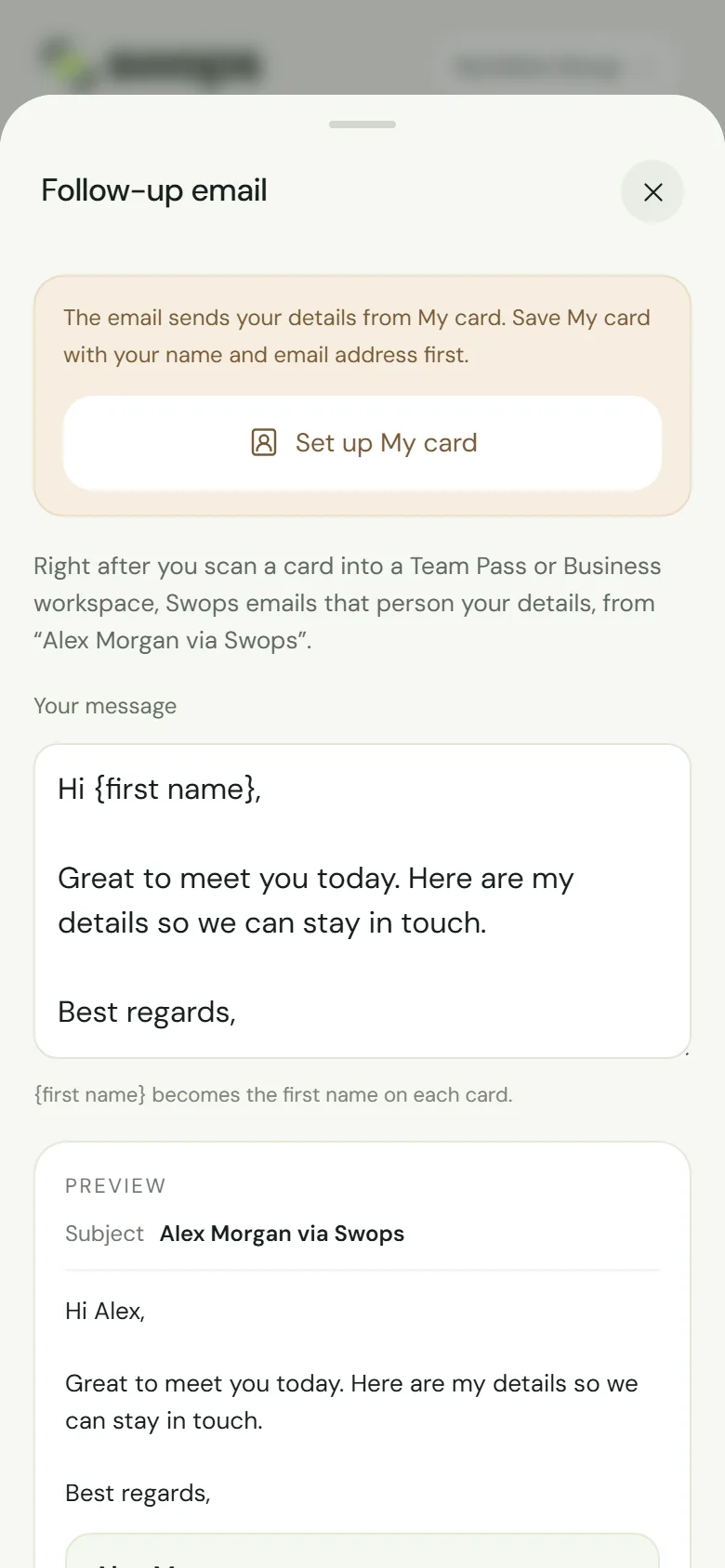 The follow-up sheet when My card is missing