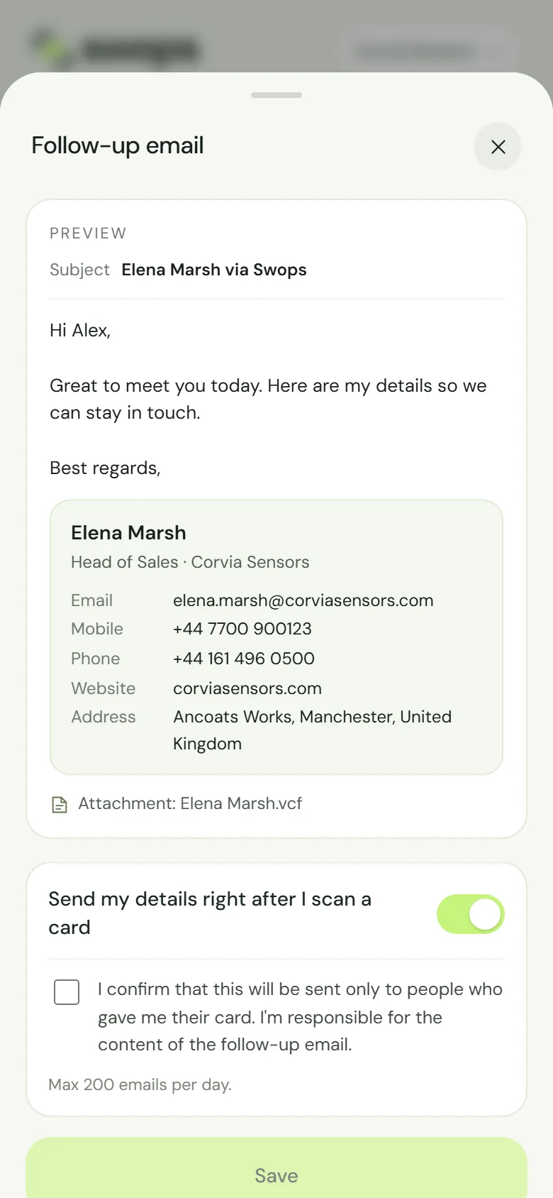 The preview of the email