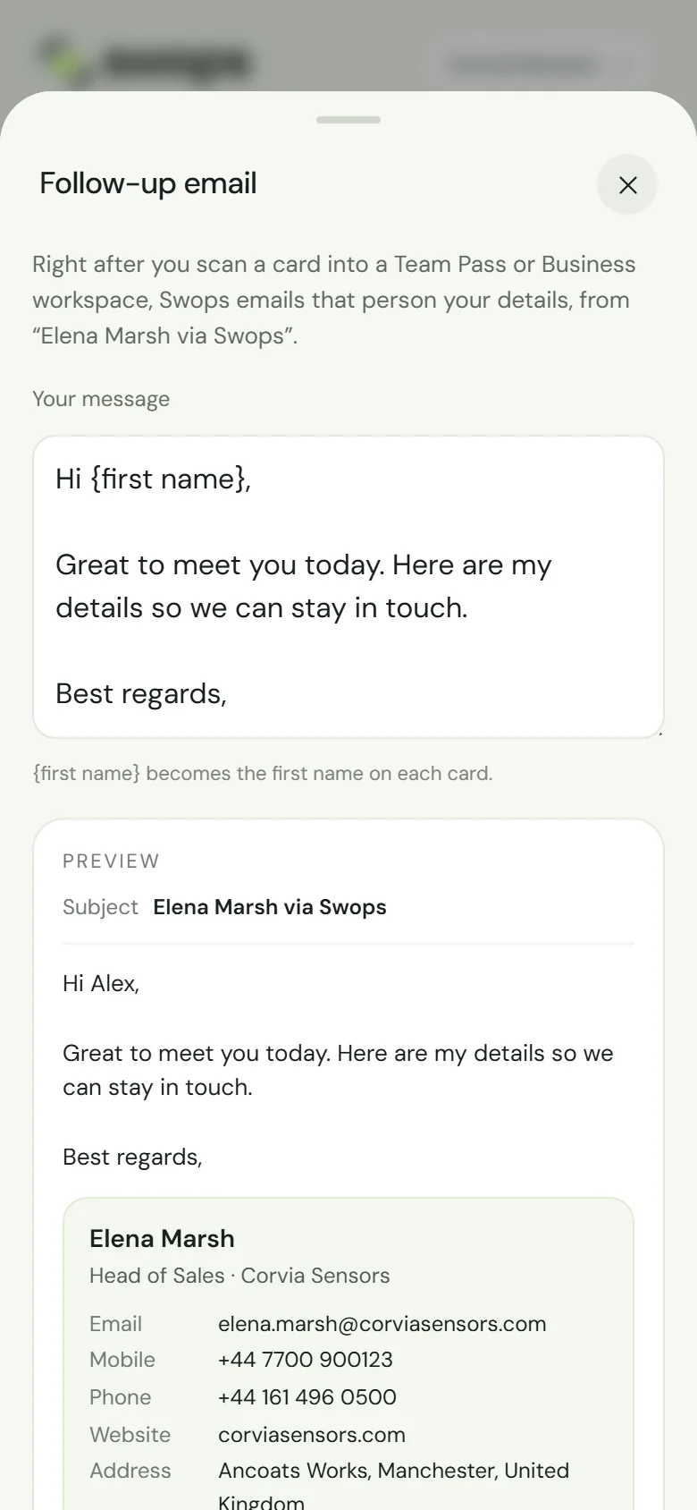 The follow-up email settings