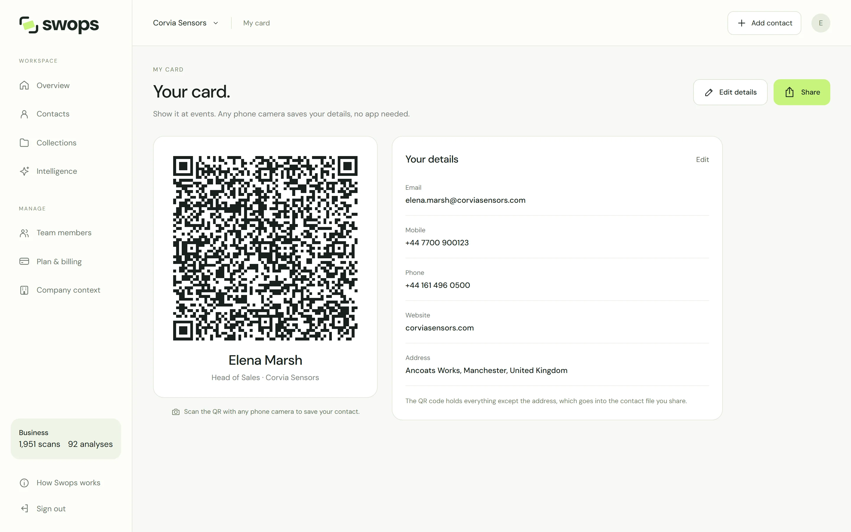 My card on the laptop