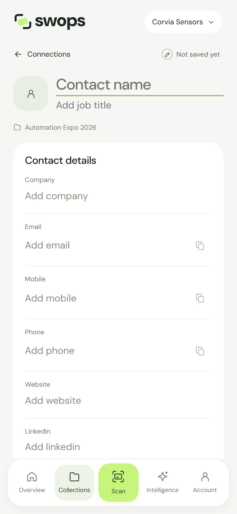 A new, empty contact