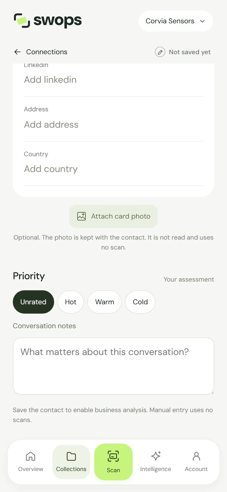 Attach card photo on a new contact