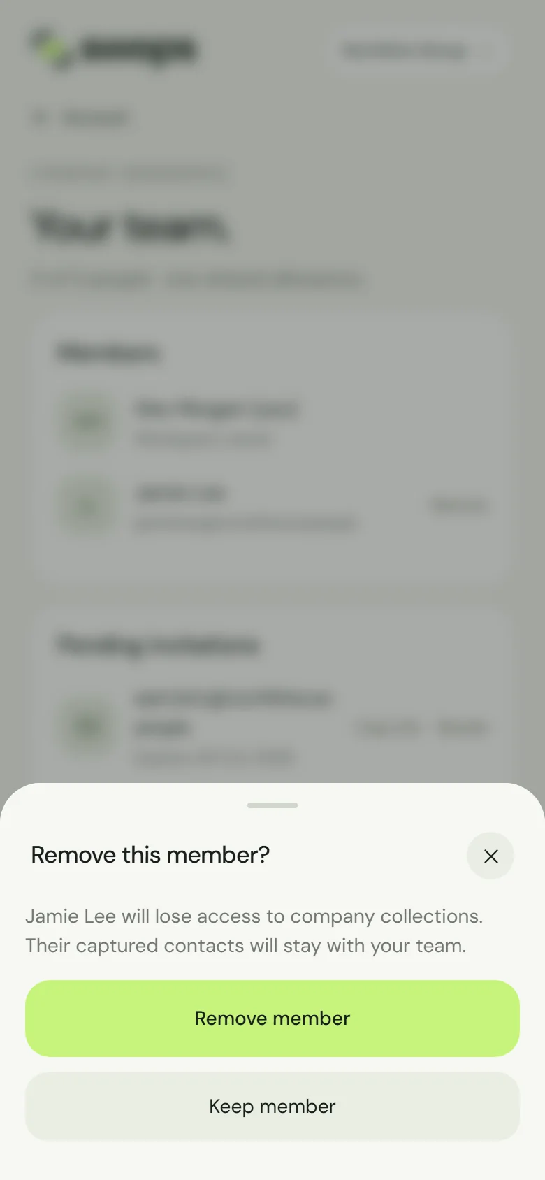 The remove confirmation
