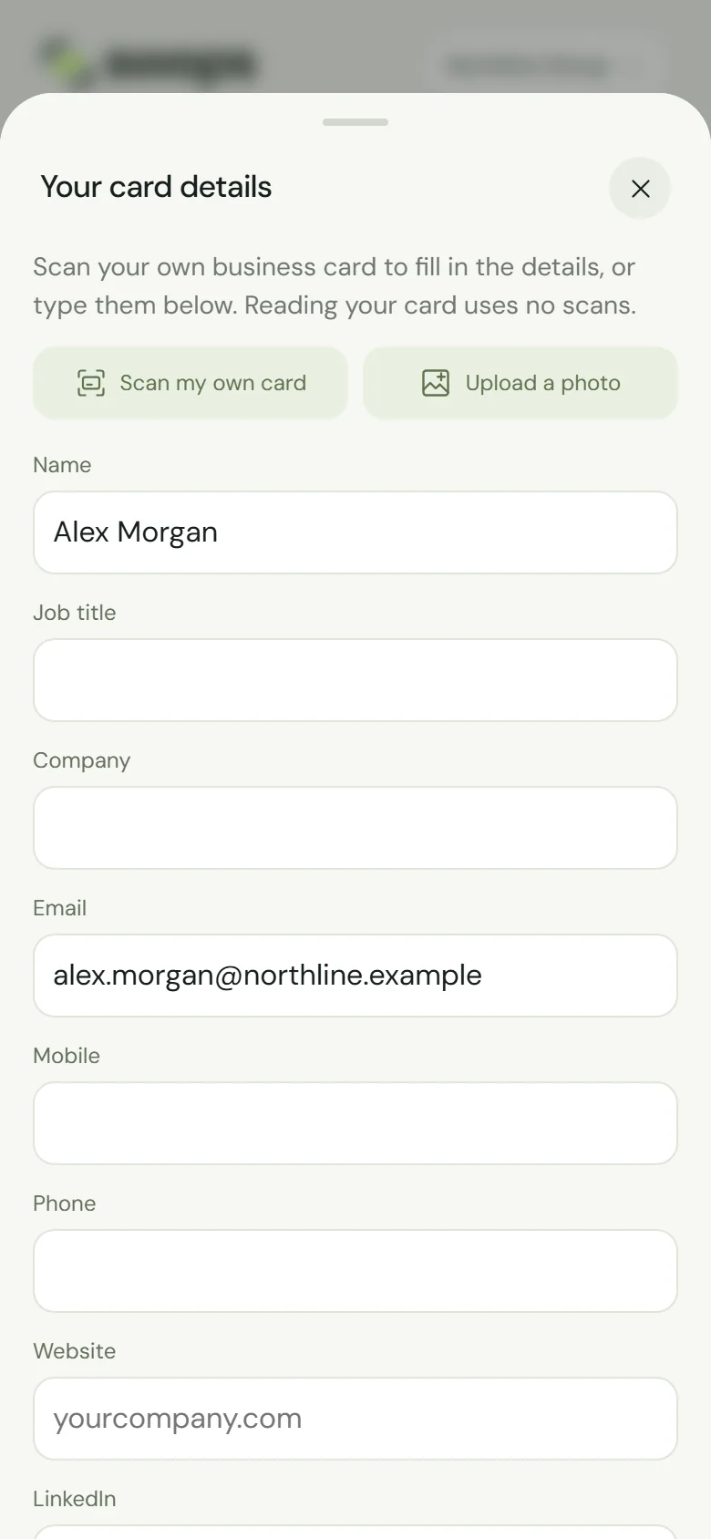The card editor for a new card